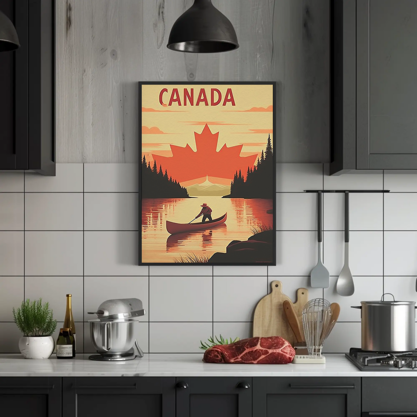 Vintage Poster Canada Canoe Sunset