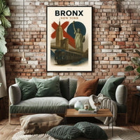 New York City Bronx Cityscape Poster Vintage Wall Art