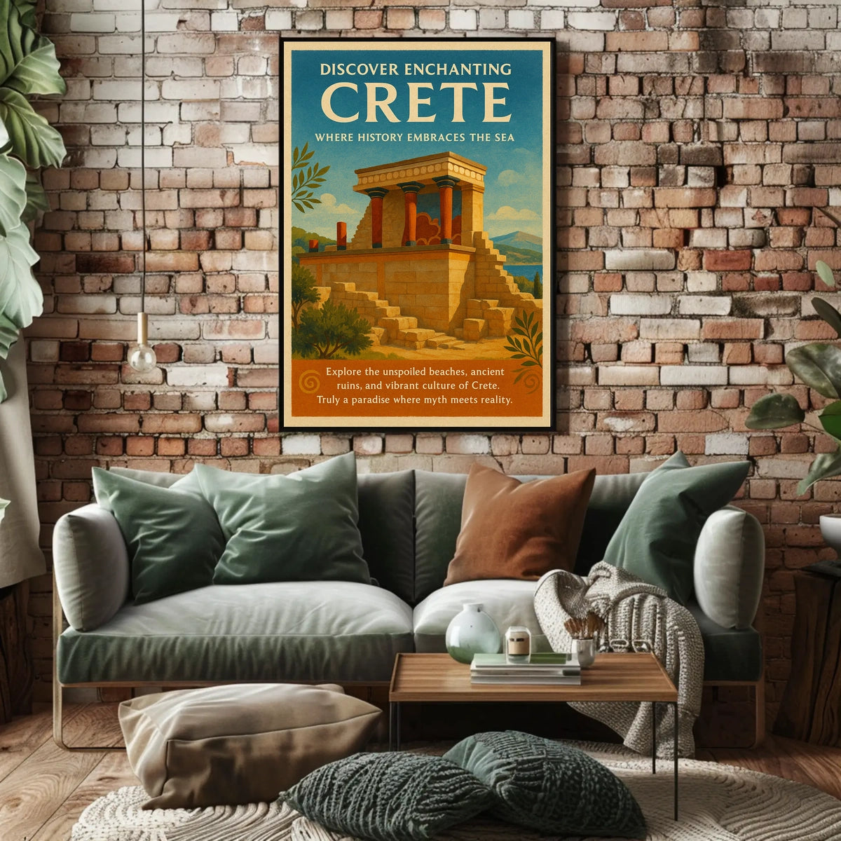 Crete Ancient Ruins Vintage Illustration Travel Poster
