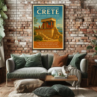 Crete Ancient Ruins Vintage Illustration Travel Poster
