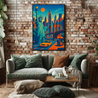 New York City Skyline Poster Retro Vibrant Wall Art