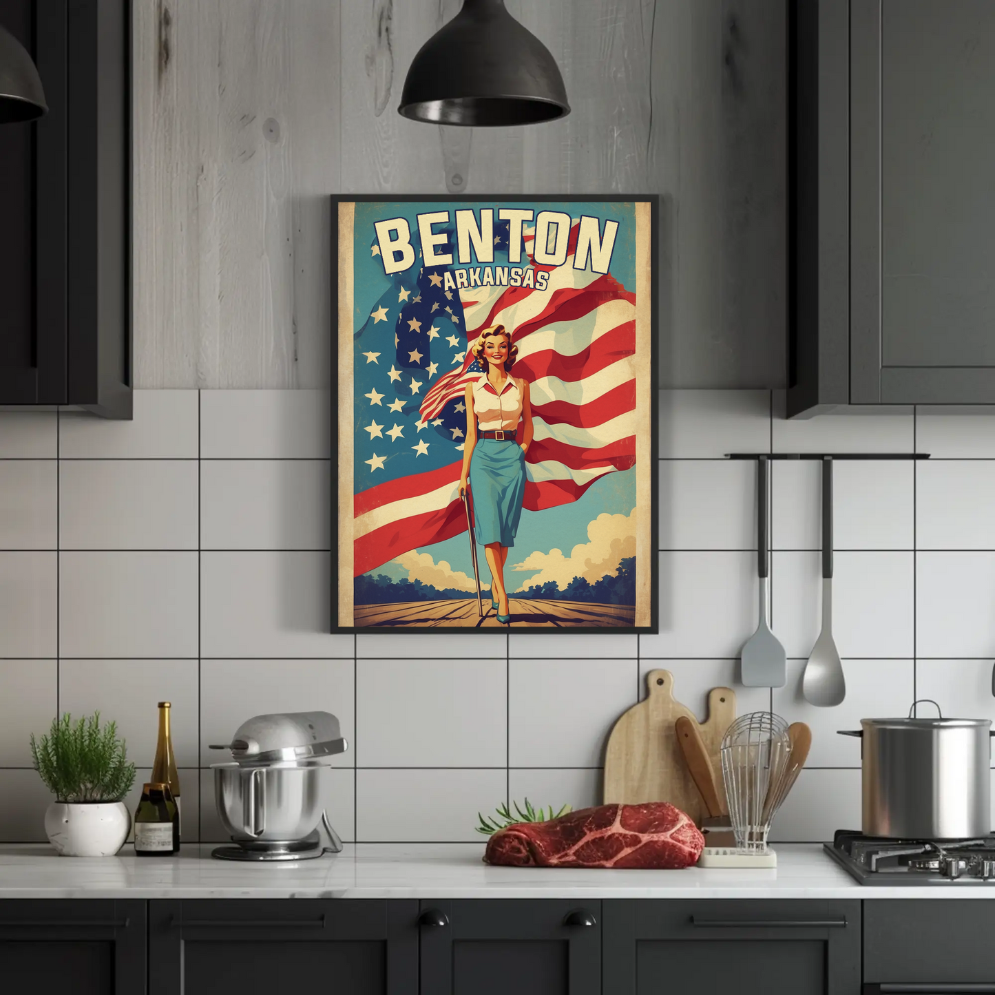 Benton Arkansas Pinup Patriot Vintage Travel Poster