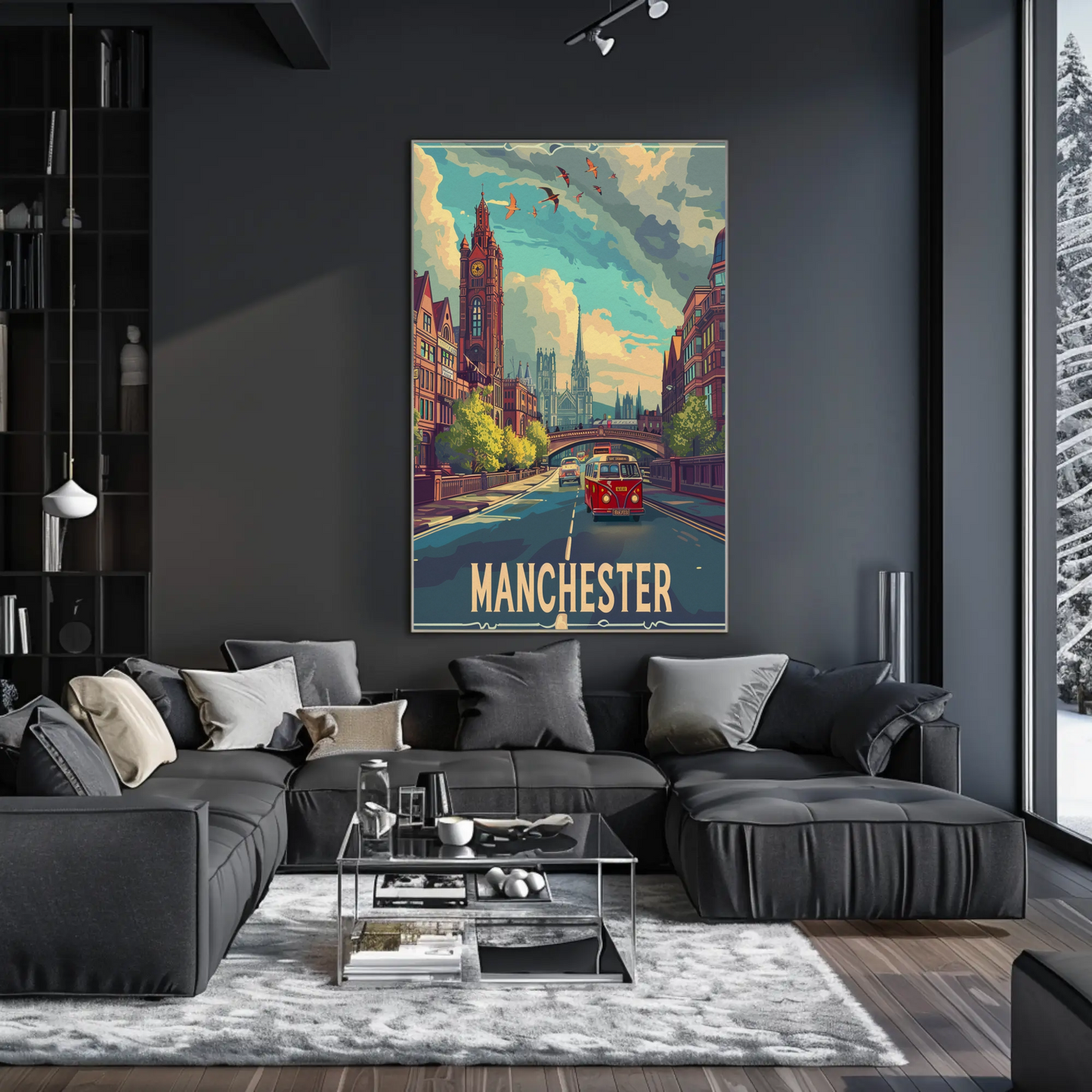 Manchester City Streetscape Travel Poster
