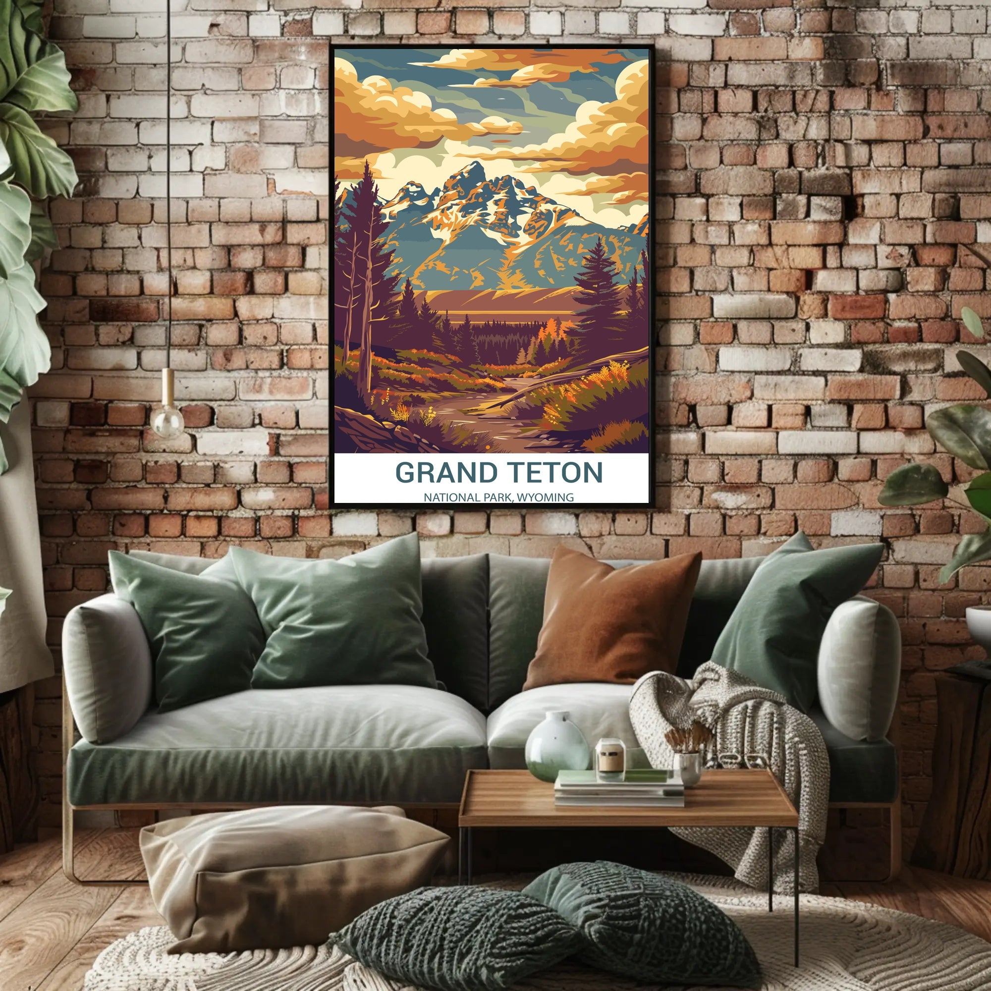 Grand Teton National Park Vintage Illustration National Park Poster