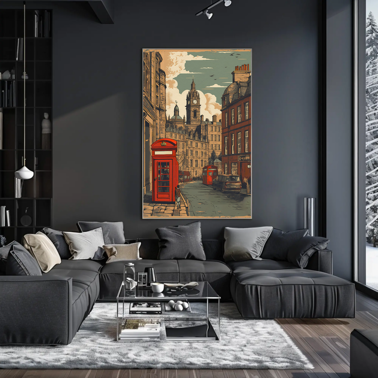 European City Clock Tower Phone Box Vintage Travel Poster