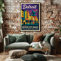 Motor City Magic Retro Urban Cityscape Poster