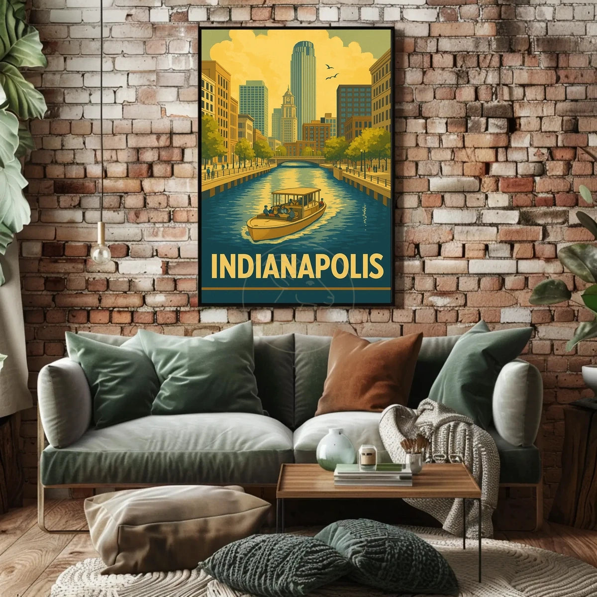 Indianapolis Skyline Vintage Travel Art Poster