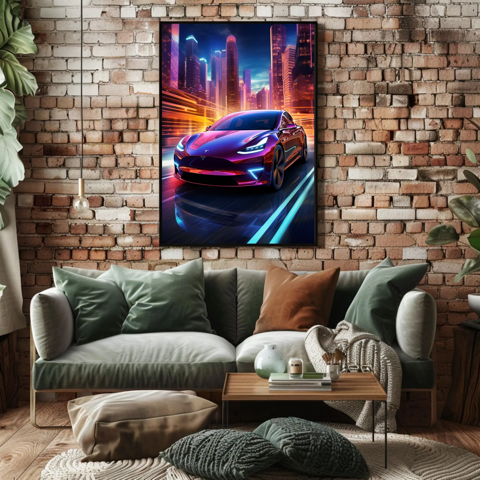 Futuristic Electric Car in the City Poster PosterGoat