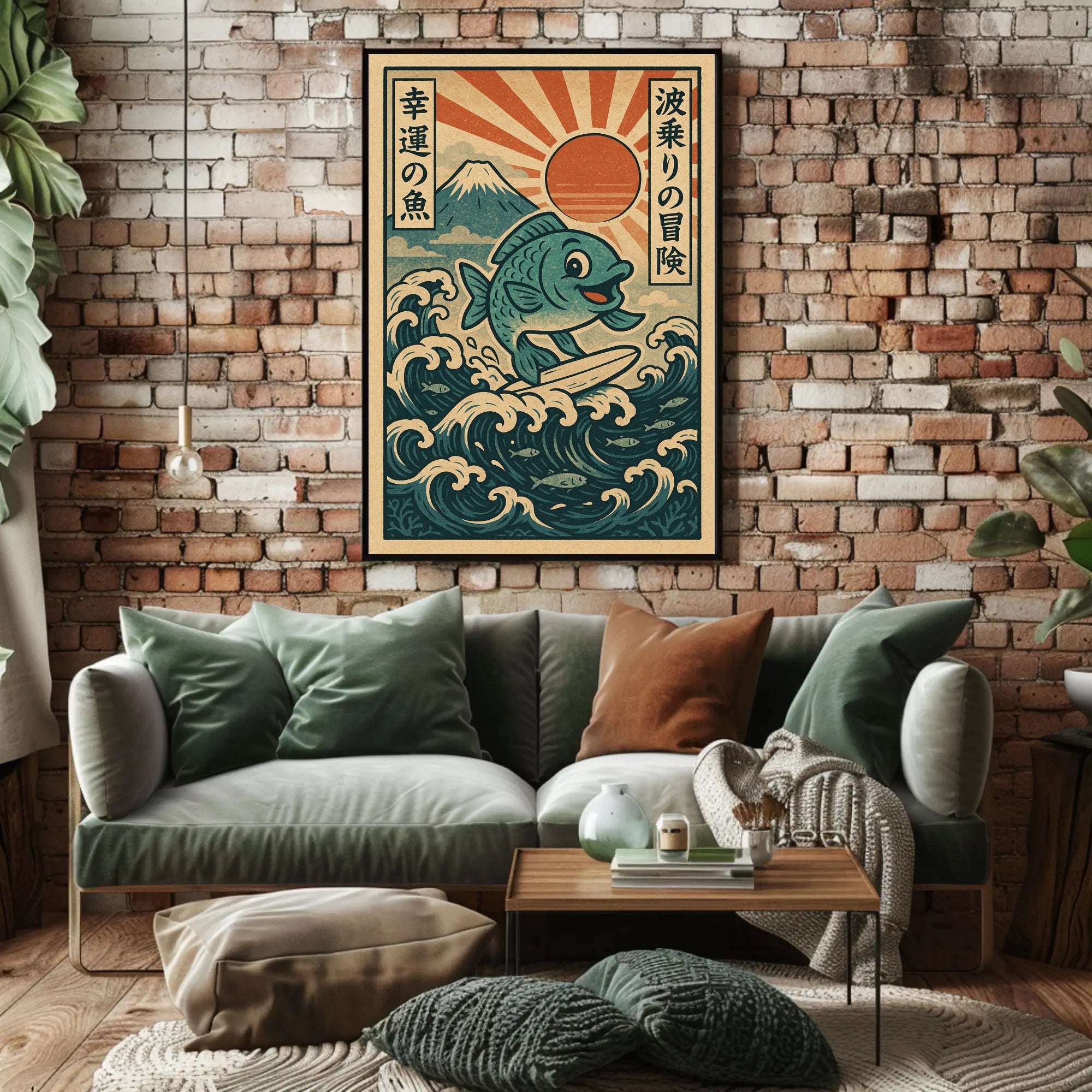 Surfing Fish Adventure Poster PosterGoat