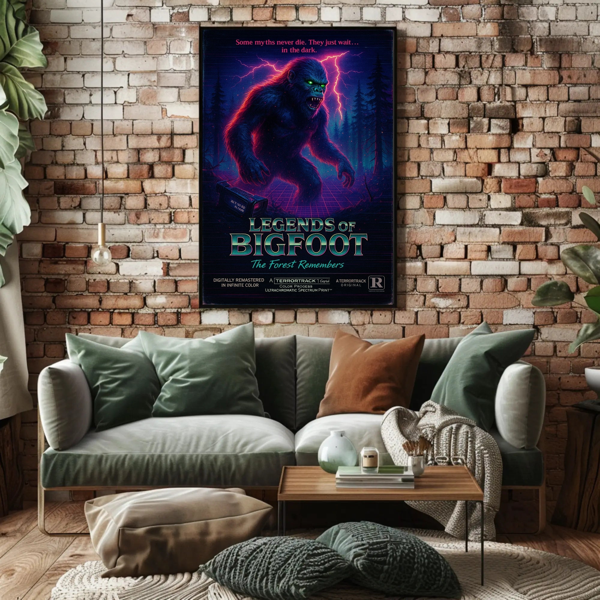 Bigfoot Mystery Forest Dark Neon Fantasy or Mythology Poster