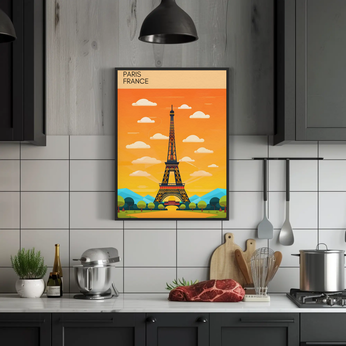 Paris France Bright Cartoon Eiffel Tower
