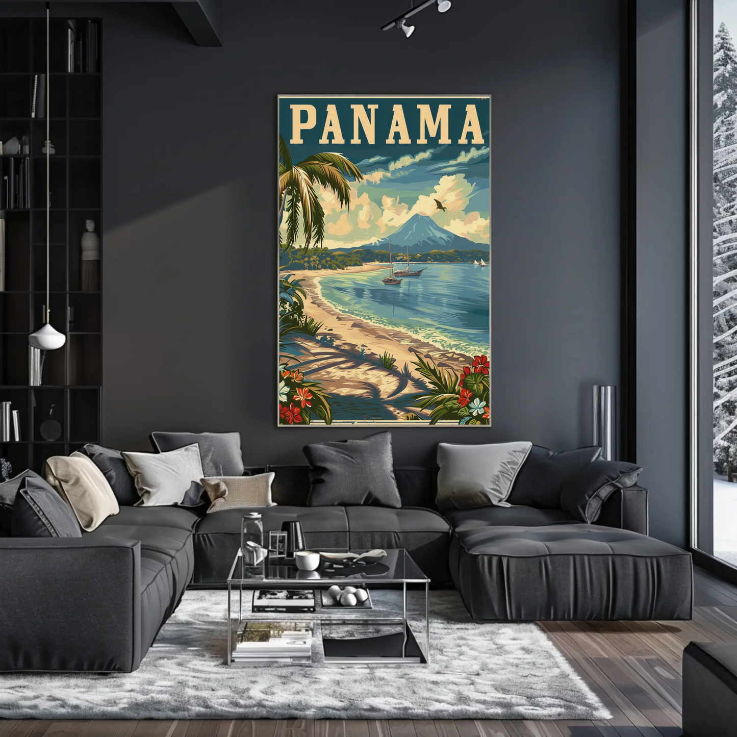 Panama Beach Volcano Sailboats Paradise Travel Poster
