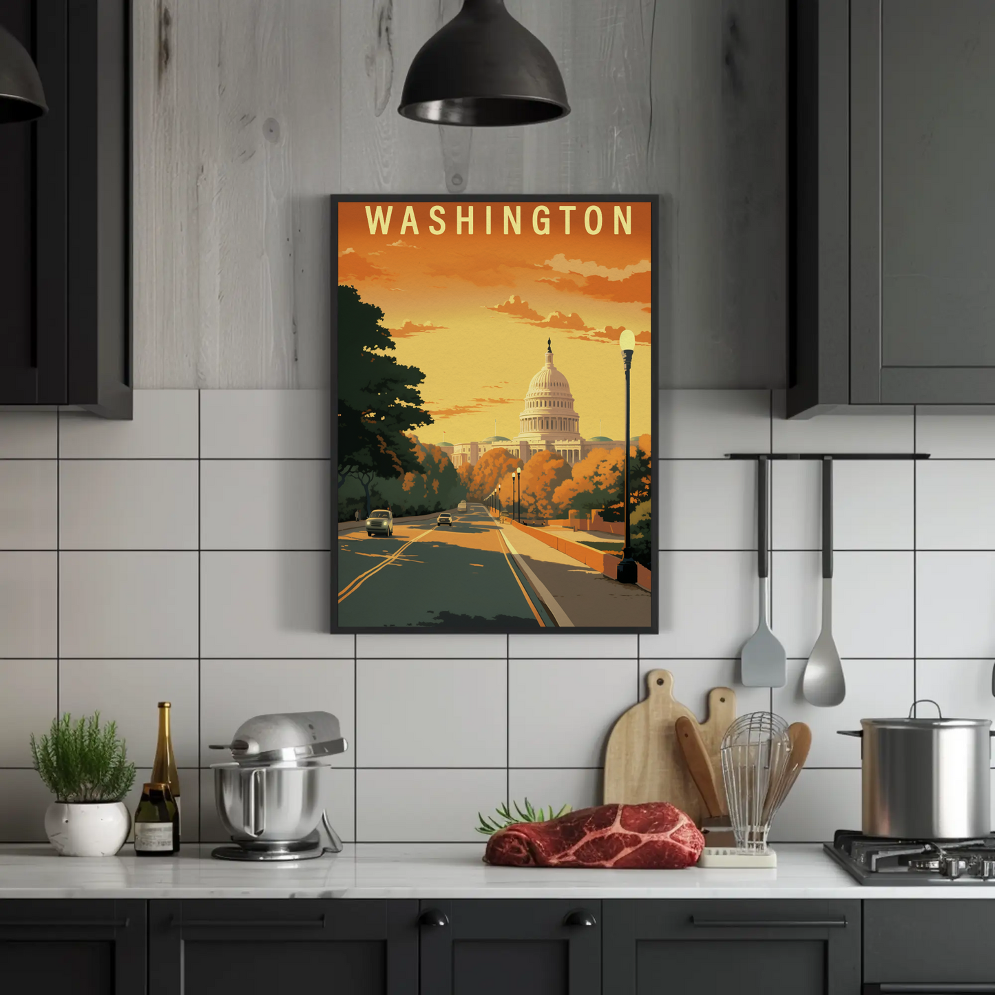 Washington DC Capitol Reflection Vintage Travel Poster