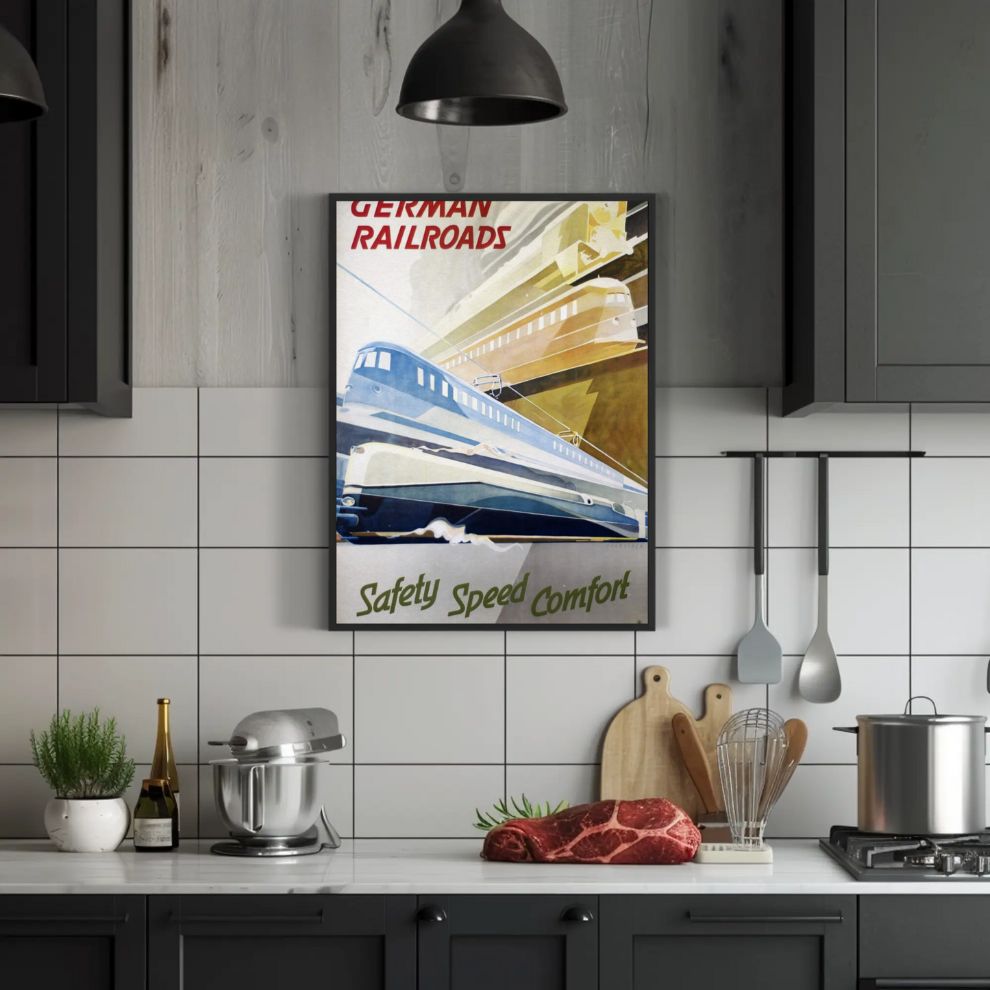 German Railroads Vintage Poster Speed Comfort