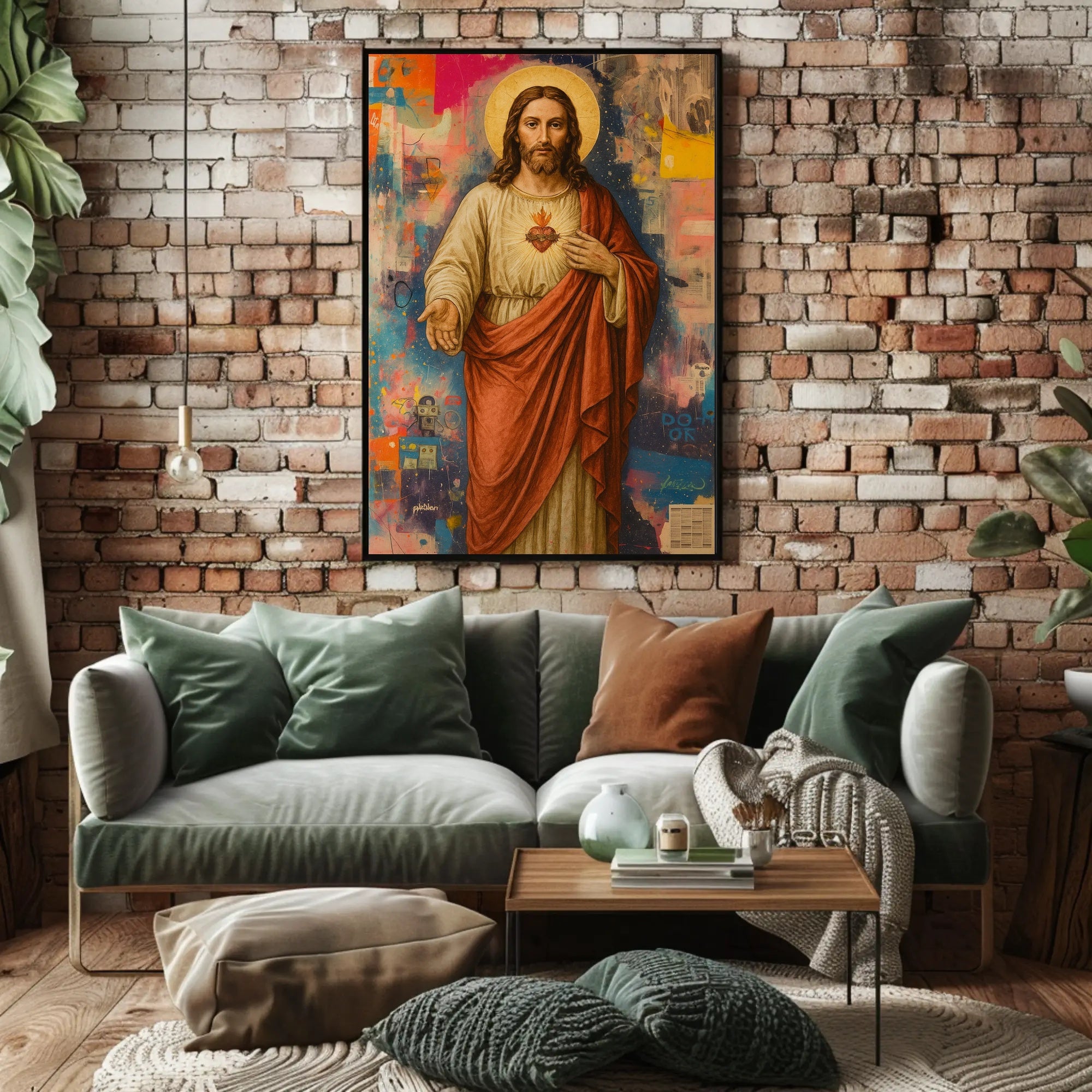 Sacred Heart Jesus with Urban Street Art Poster