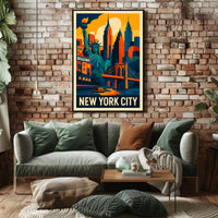 New York City Landmarks Vibrant Poster Modern Wall Art