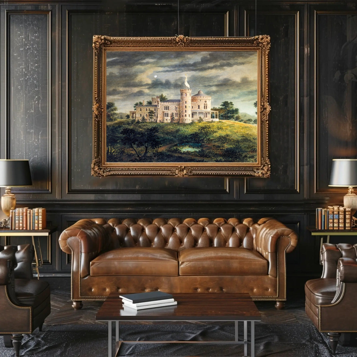 Mysterious Castle under a Moonlit Sky Poster