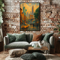 Vibrant New York City Landmarks Poster Abstract Wall Art