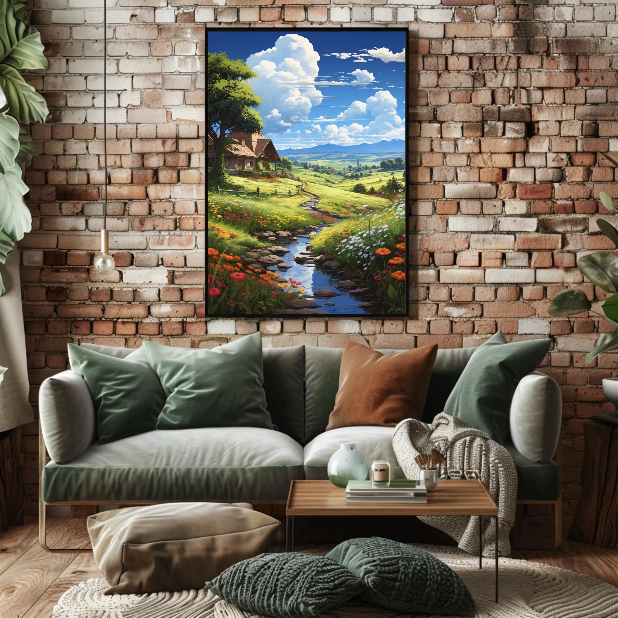 Serene Countryside Retreat: Idyllic Landscape Art Poster