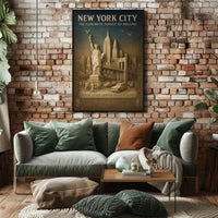New York City Landmarks Cityscape Poster Vintage Wall Art