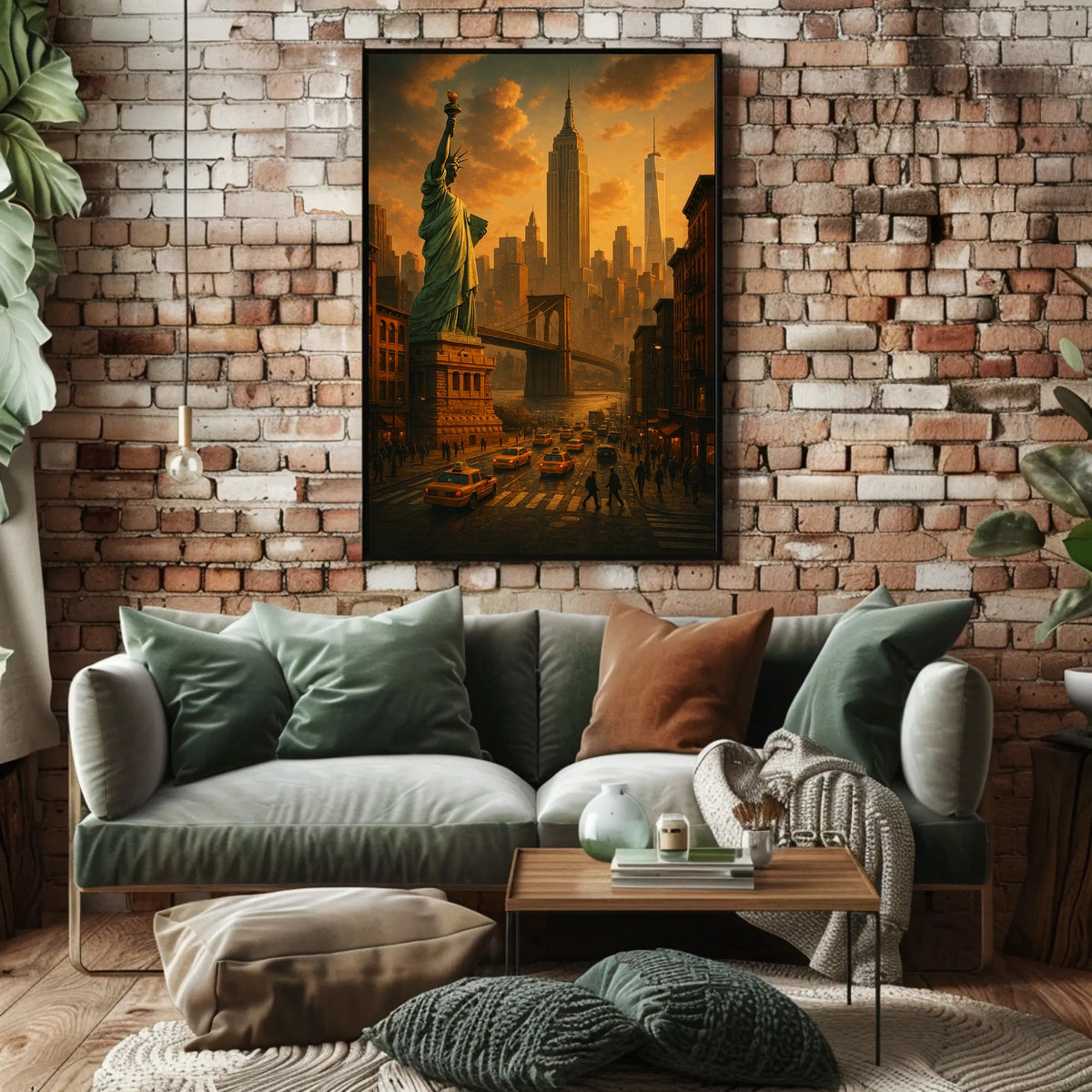 New York City Poster Vintage Sunset Cityscape Wall Art