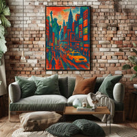New York City Skyline Vibrant Poster Abstract Wall Art