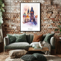 Prague's Charles Bridge Watercolor Urban or Cityscape Poster PosterGoat