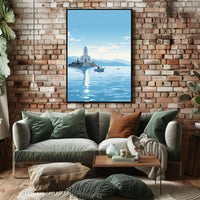 Serene Greek Coastal Church Travel Poster