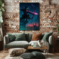 Neon Vigilante in Cyberpunk City Futuristic Sci-Fi Poster