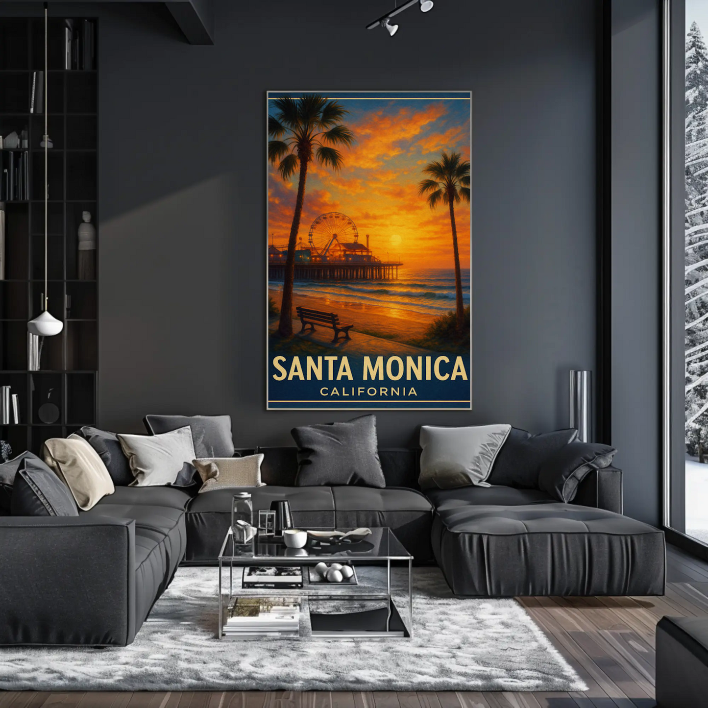 Santa Monica California Pier Ferris Sunset Beach Poster Poster