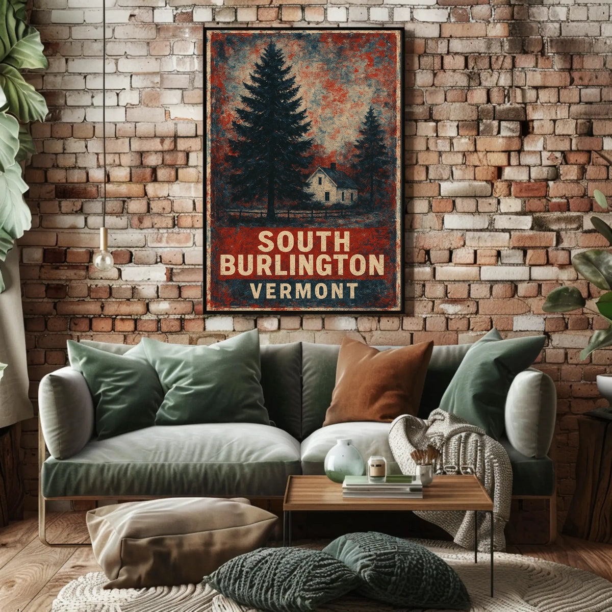Cozy Vintage Vermont Rustic Folk Art Poster