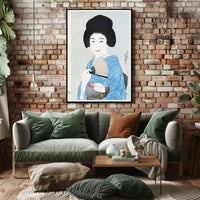 Portrait of Elegance: Traditional Japanese Woman in Blue Kimono Poster