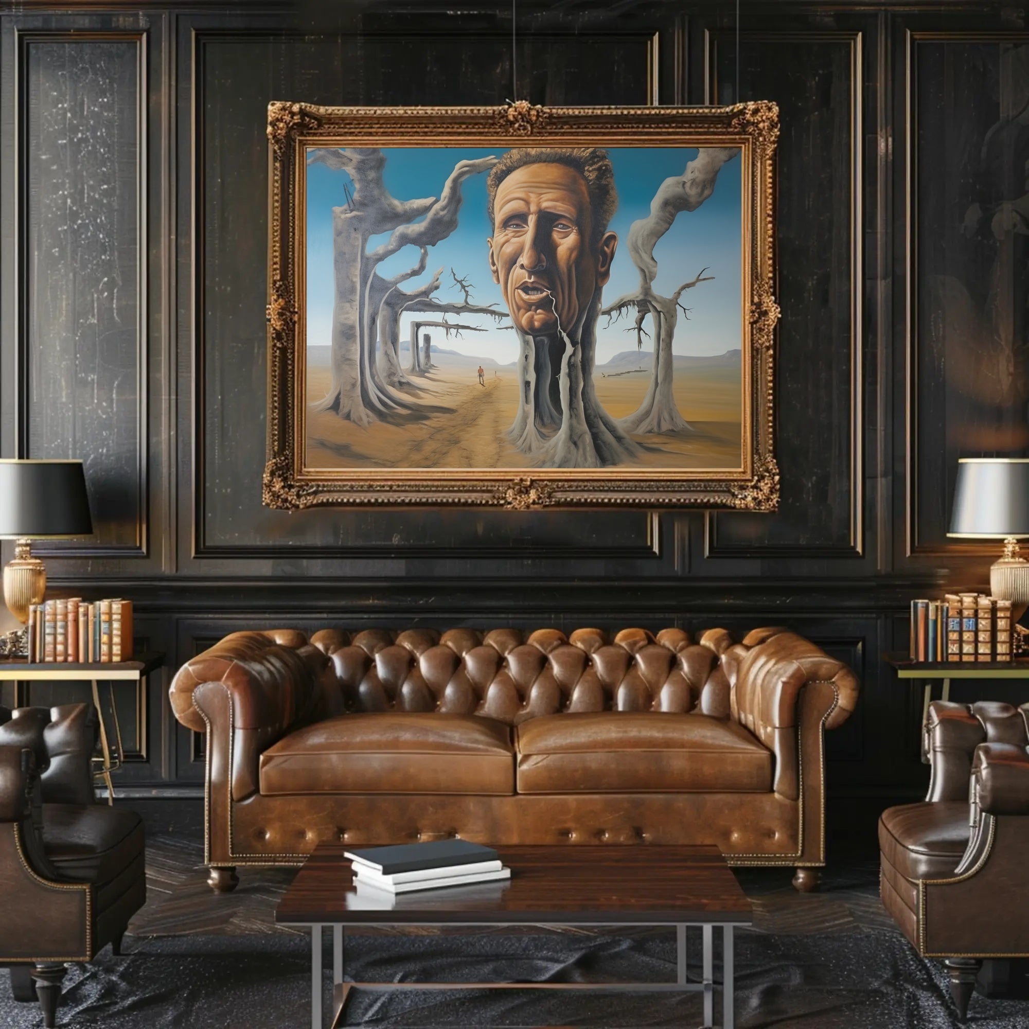 Surreal Desert Landscape with Human-Tree Hybrid - Artistic Poster