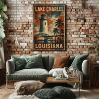 Vintage Louisiana Lighthouse Coastal Travel Poster