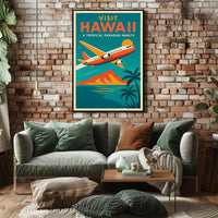 Hawaiian Adventure Scenic Flight Vintage Travel Poster