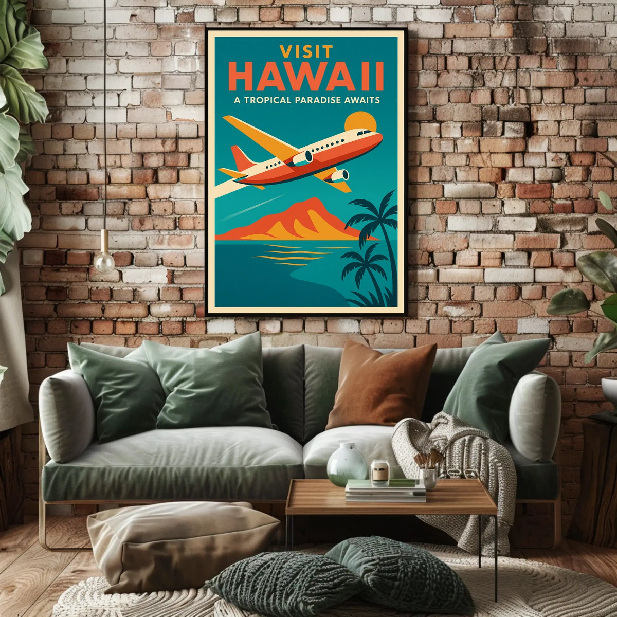 Hawaiian Adventure Scenic Flight Vintage Travel Poster