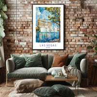 Vibrant Bellagio Watercolor Art: Las Vegas Travel Poster PosterGoat