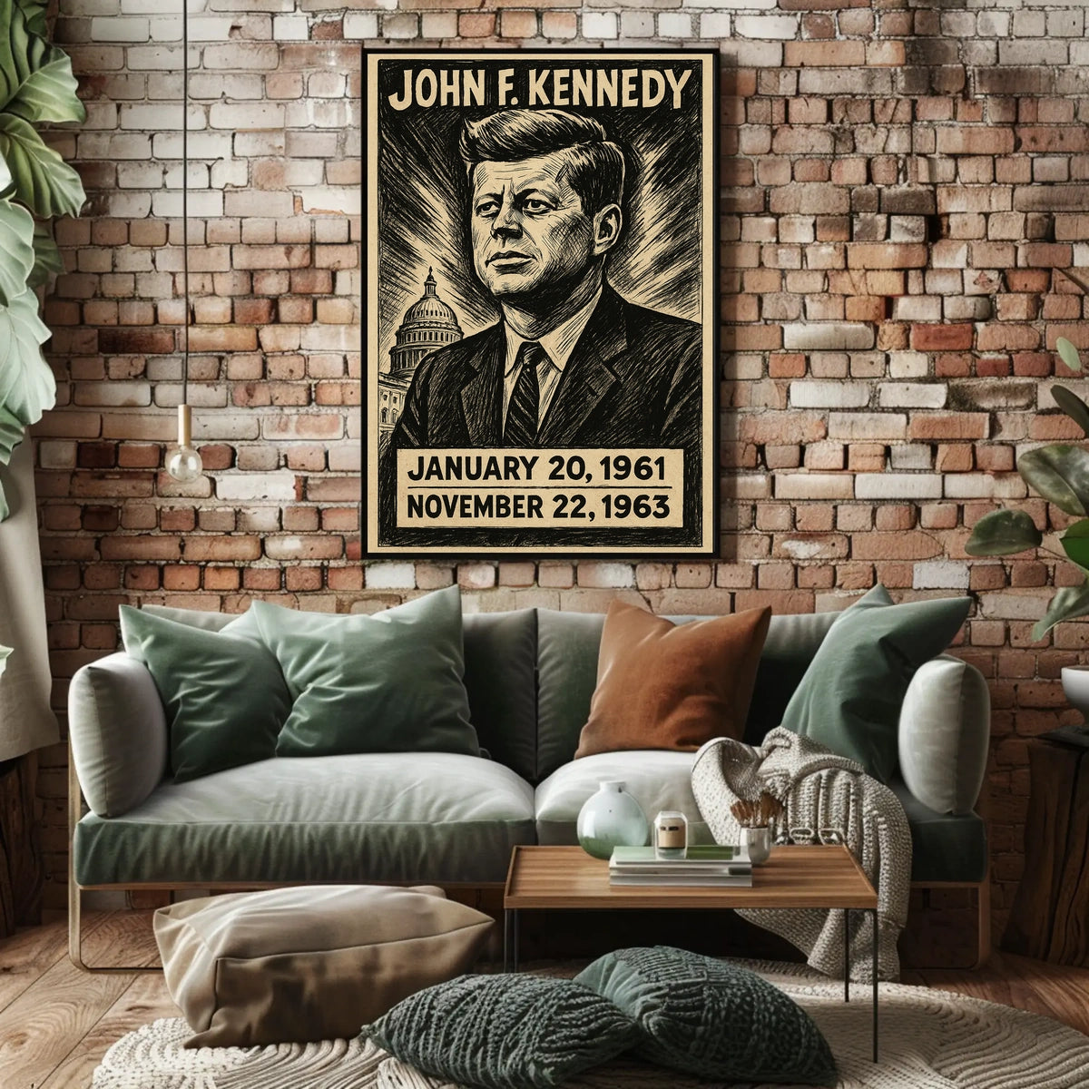 John F. Kennedy 35th President of the United States B & W Comic Sketch Poster