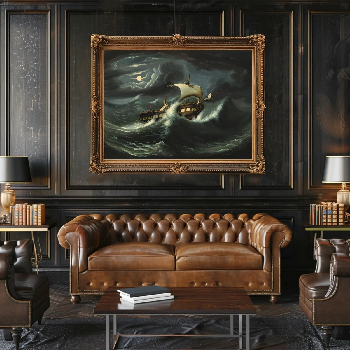 Dramatic Sailing Adventure Under Moonlit Skies Poster