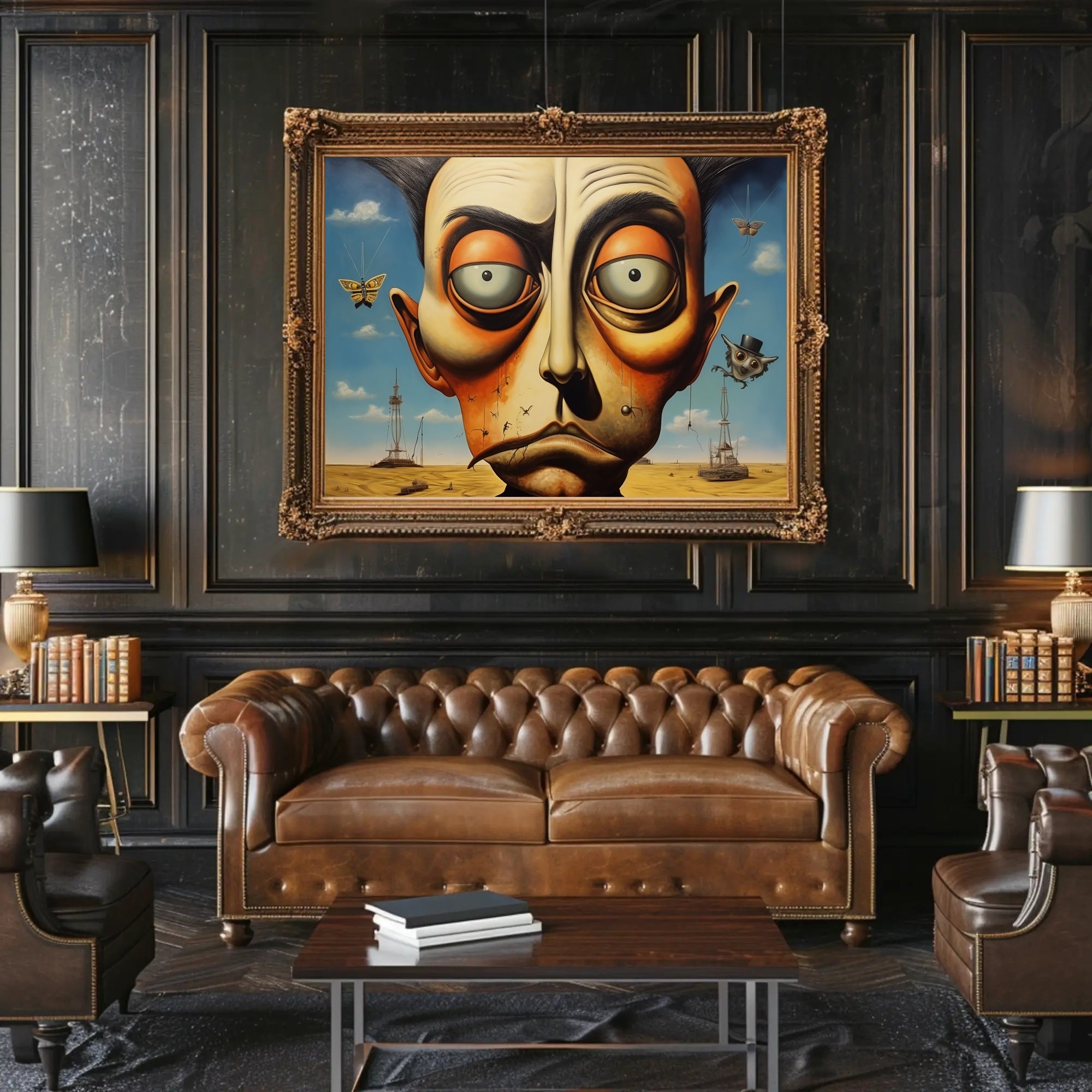 Surreal Face and Whimsical Desert Artistic Poster