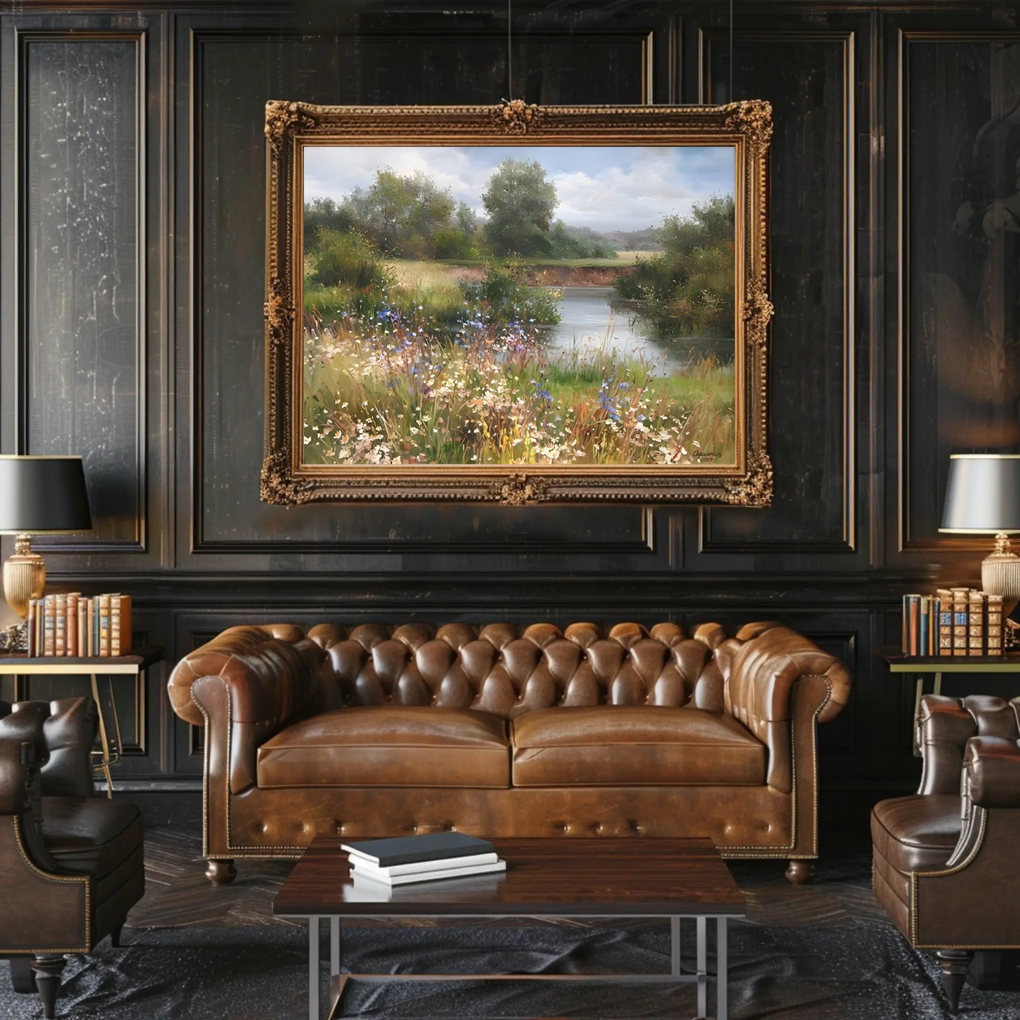 Tranquil Riverside Landscape Poster