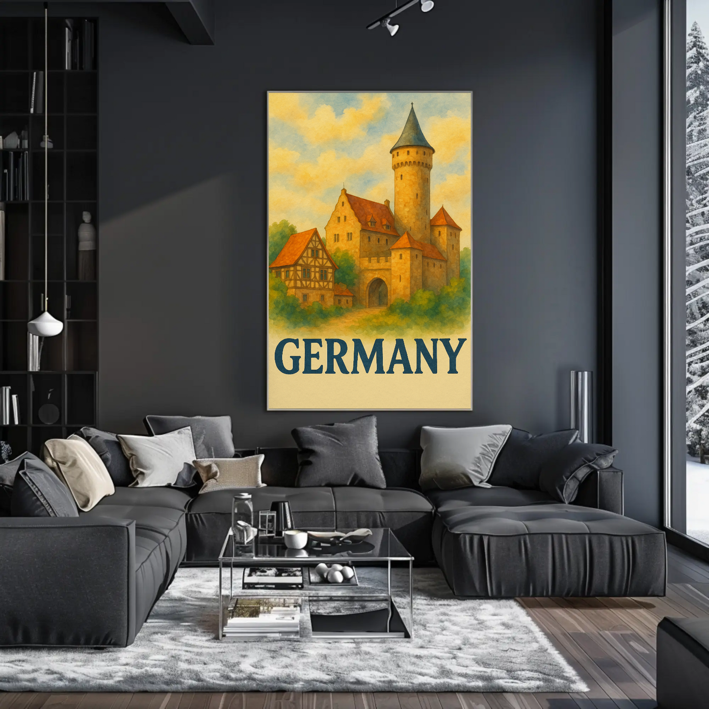Germany Castle Village Watercolor Travel Poster