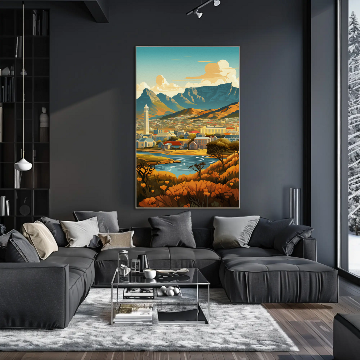 Cape Town Golden Hillside River Valley Mountains Travel Poster