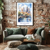Melbourne Skyline Illustration Travel Poster PosterGoat
