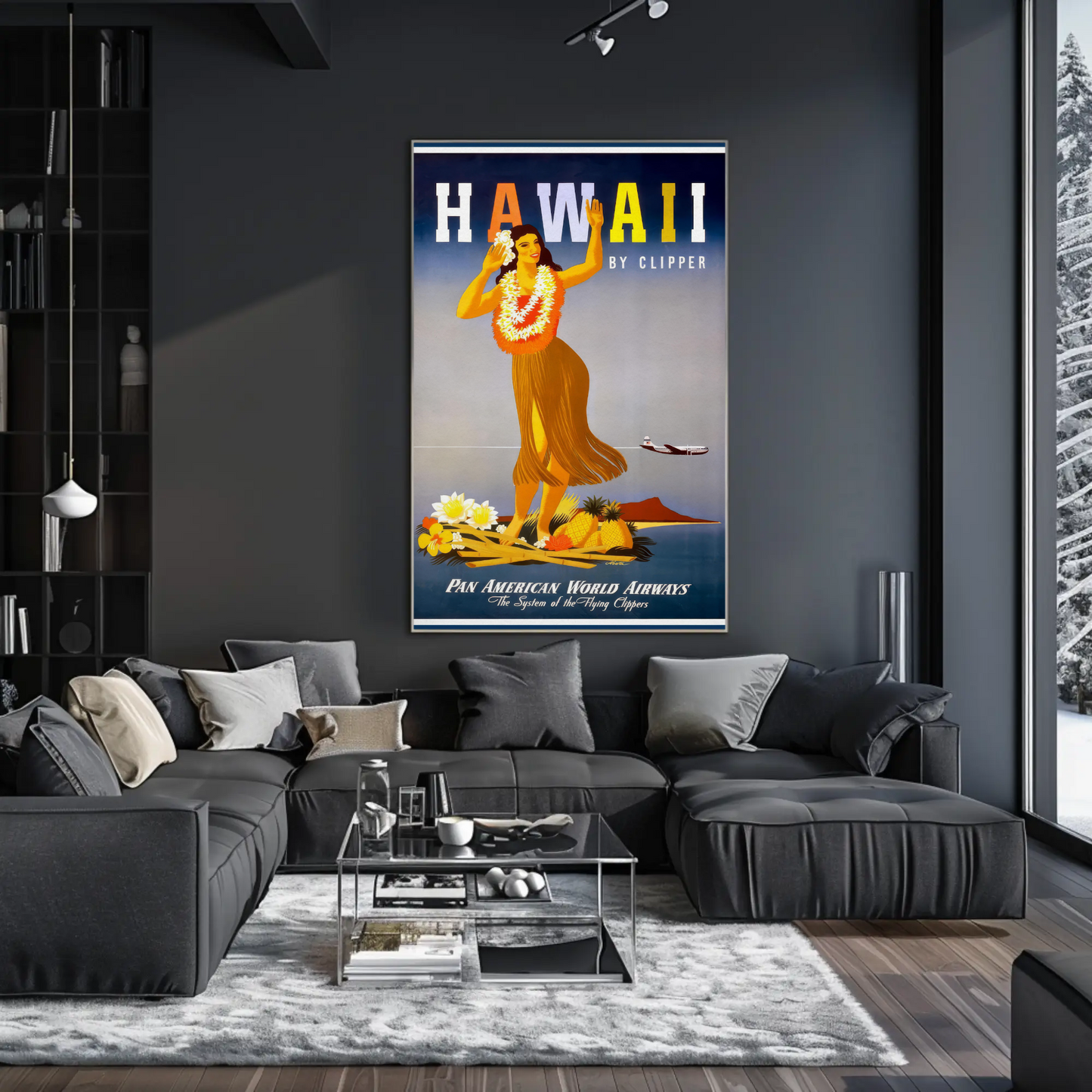 Pan Am Hawaii Hula Dancer Island Sunset Travel Poster
