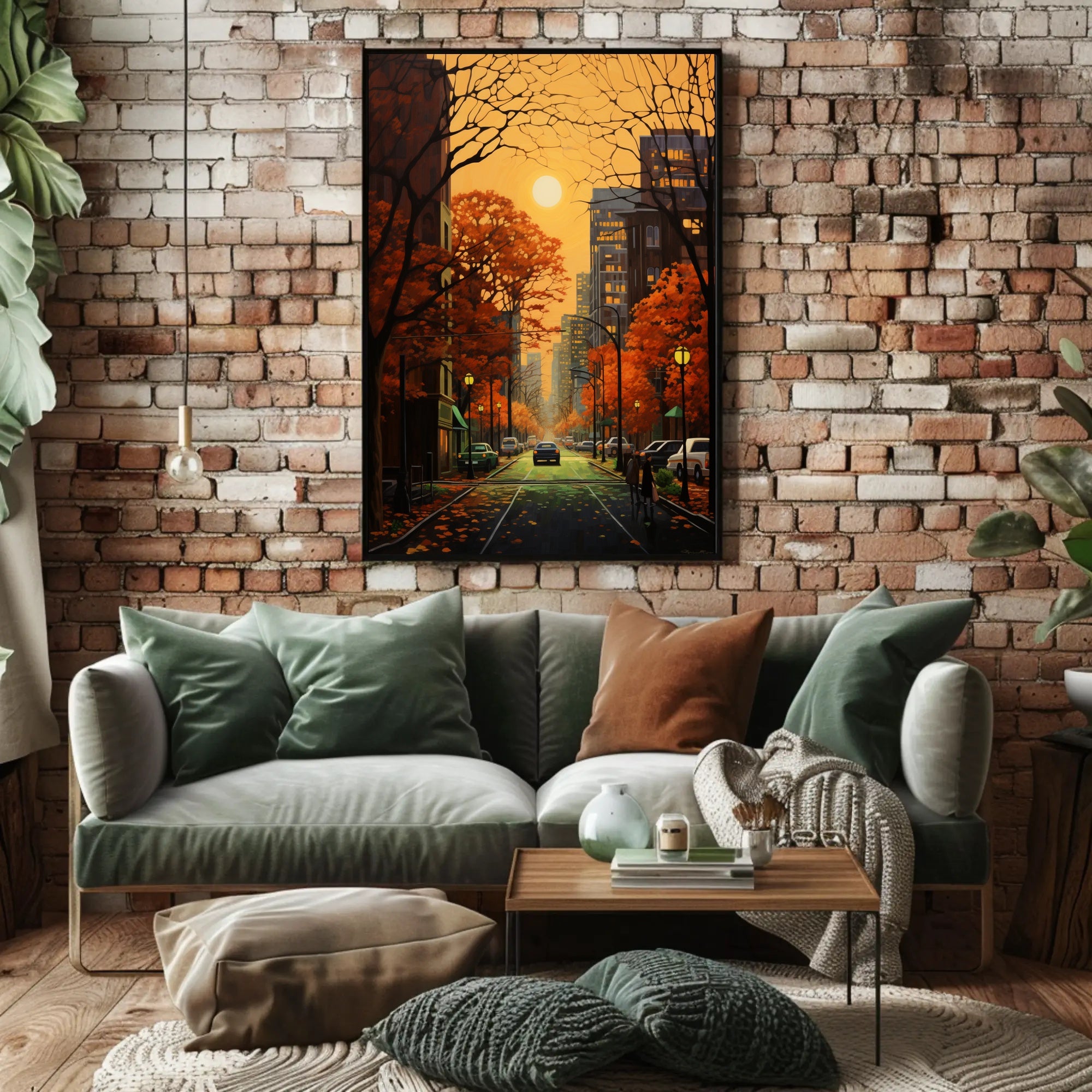Autumn Urban Cityscape in Vibrant Colors - Artistic Poster