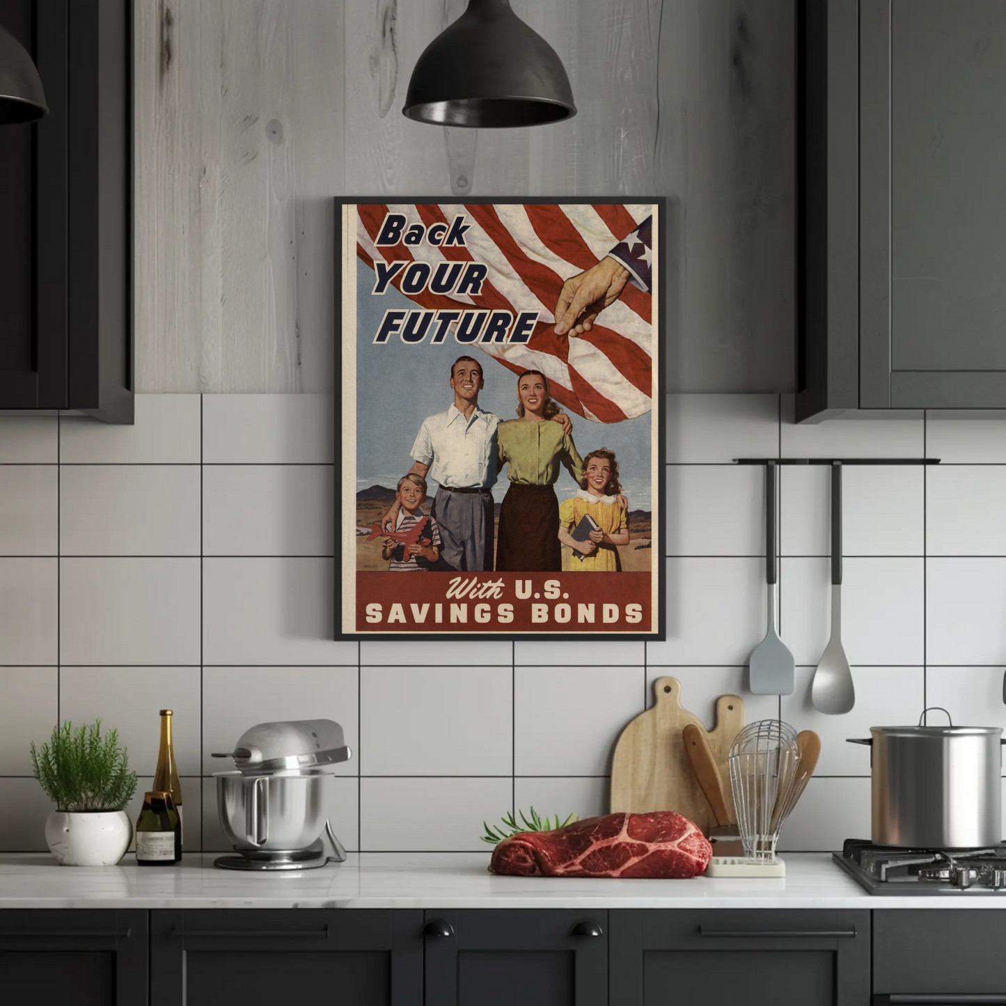 Back Your Future With U.S. Savings Bonds Vintage War Propaganda Poster