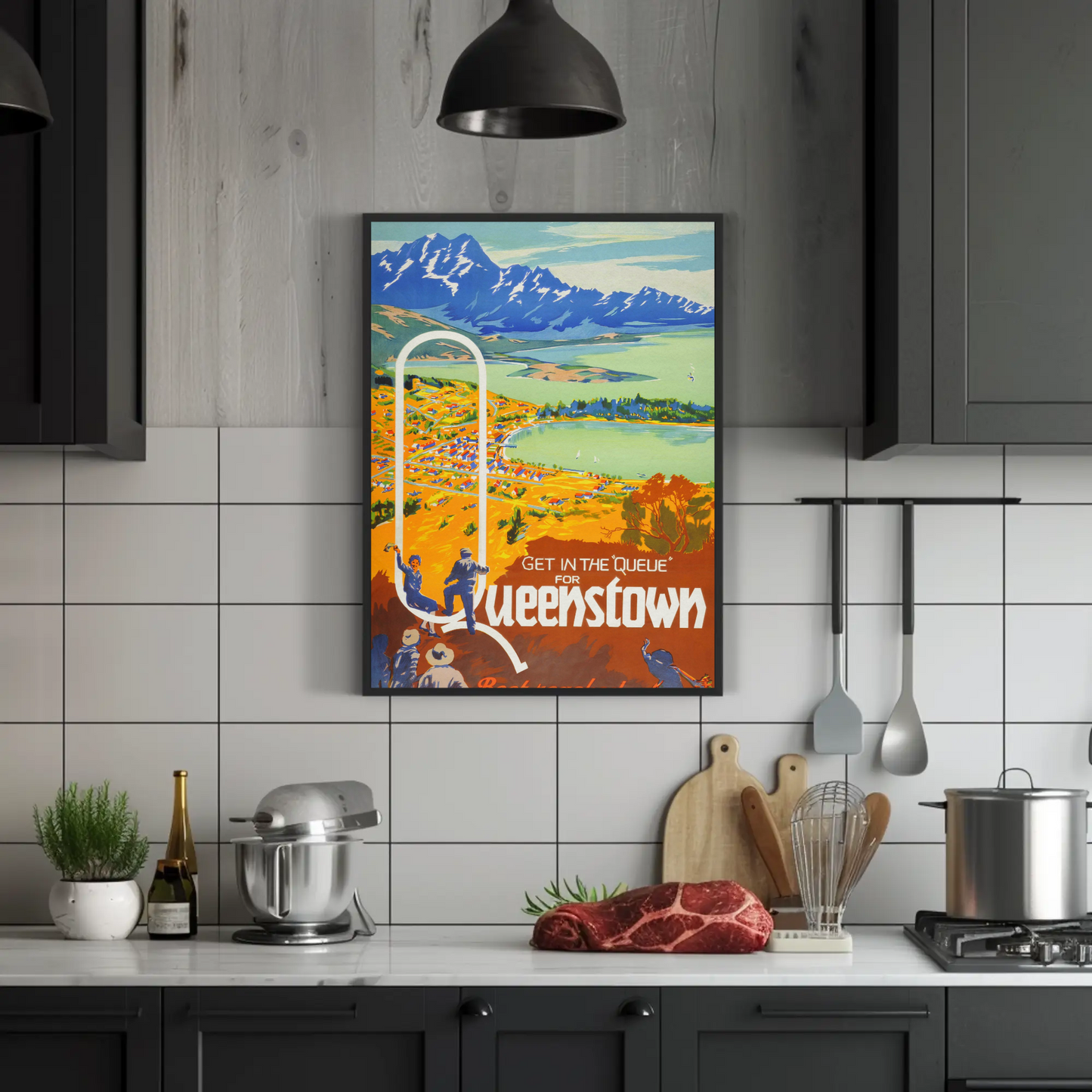 Queenstown Best Reached by Rail Vintage Poster