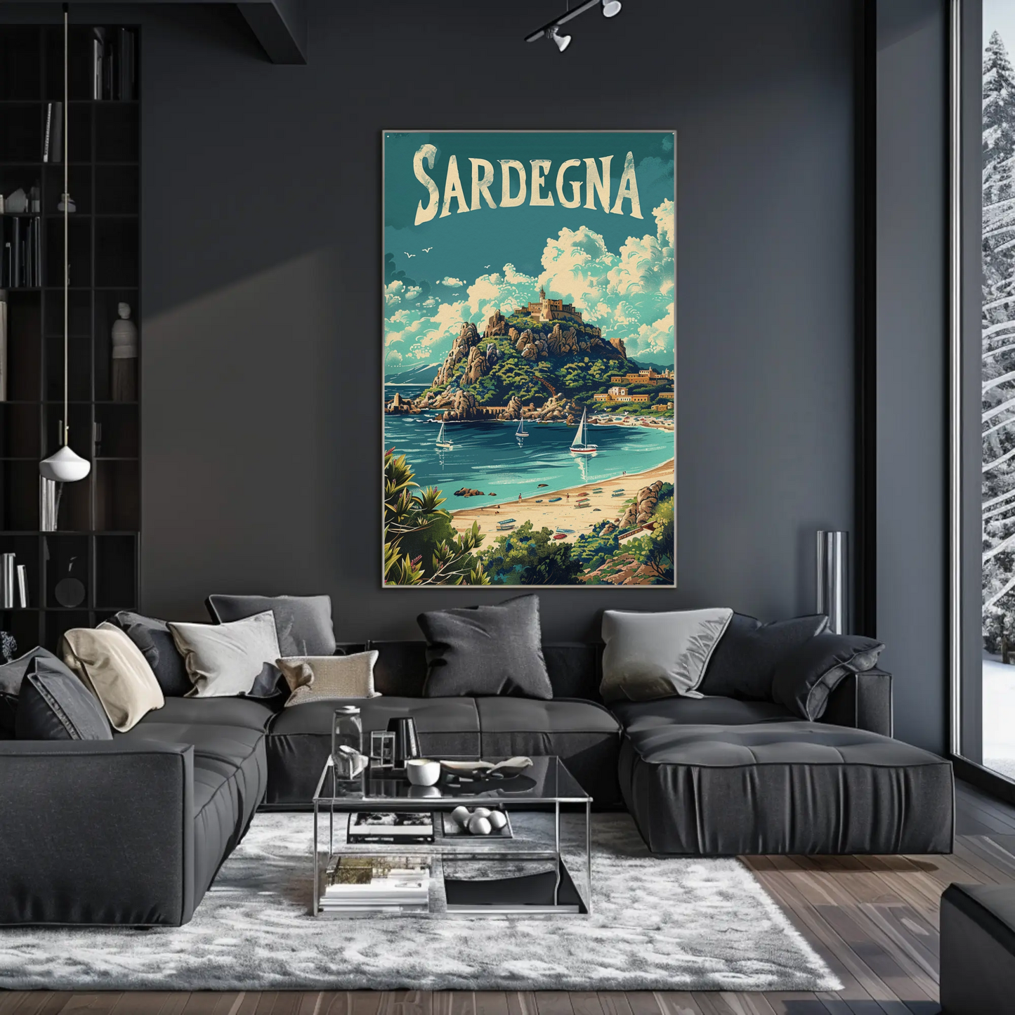 Sardegna Coastal Castle Beach Travel Poster
