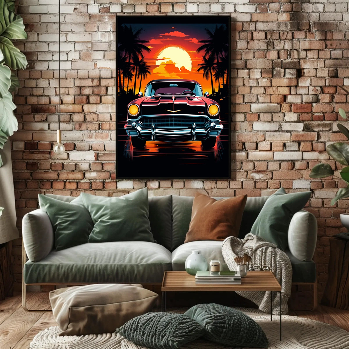 Classic Car at Sunset Poster